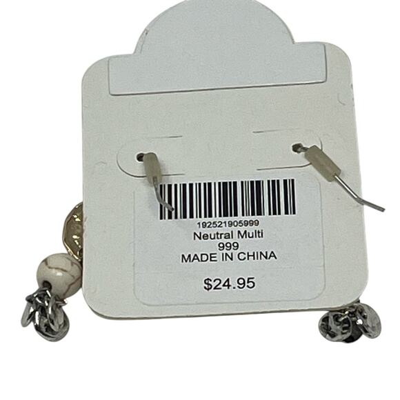 Coldwater Creek Neutral Multi Bead & Charm Dangle Earrings NWT - Picture 3 of 4